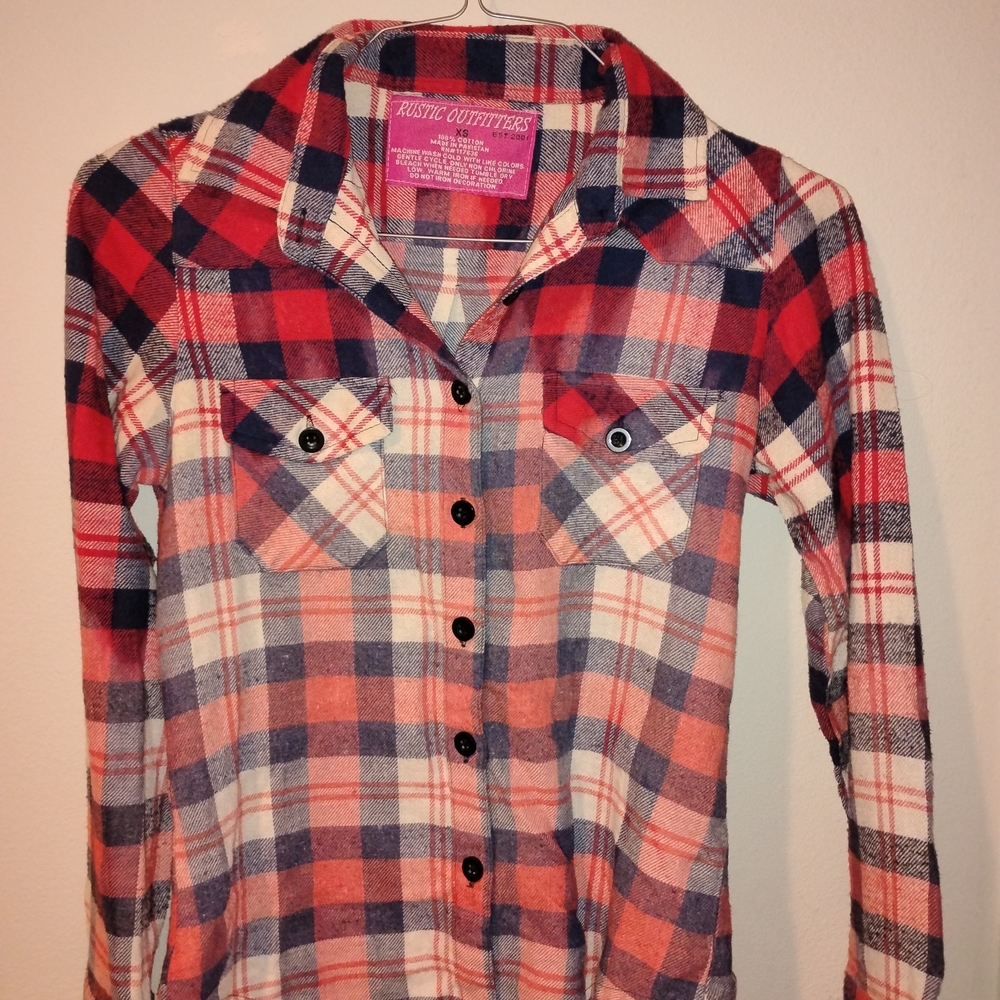 Women's Plaid Button Down Shirt - Red and Black